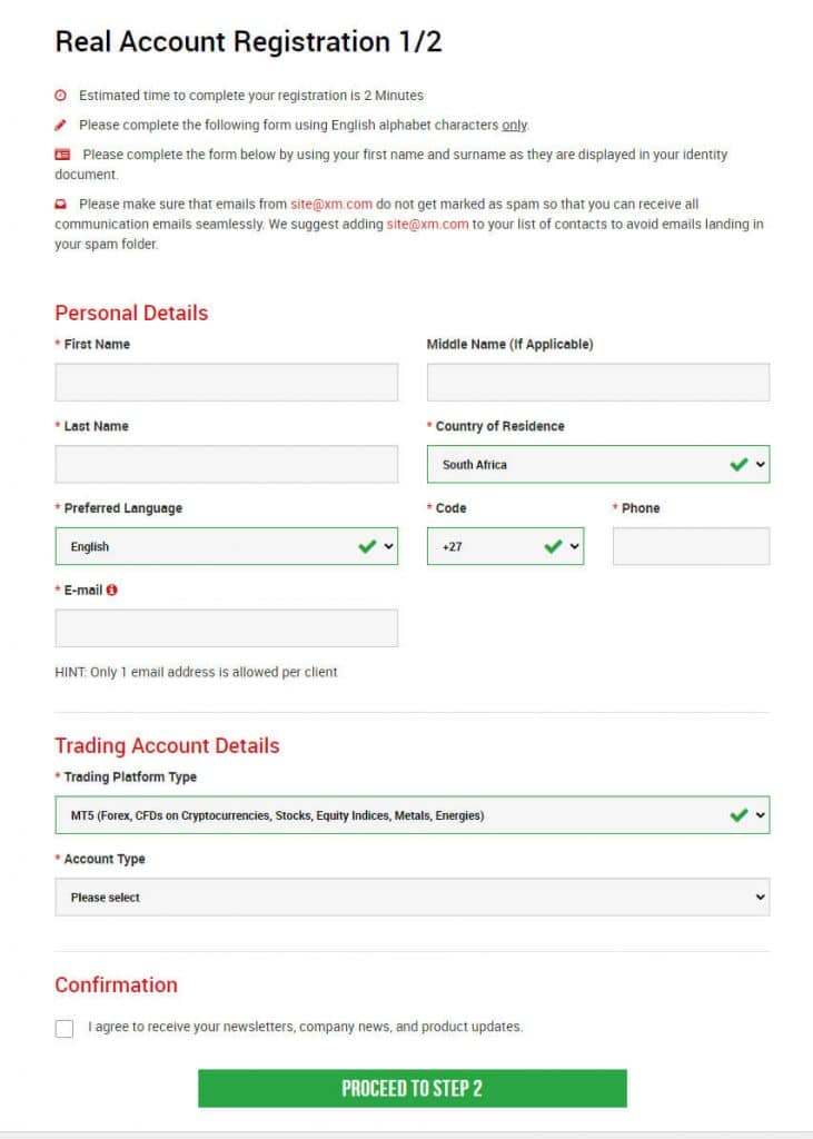 XM Signup Process 2