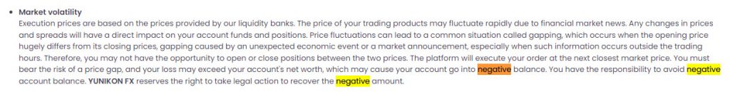 YunikonFX Signup Negative Balance Protection