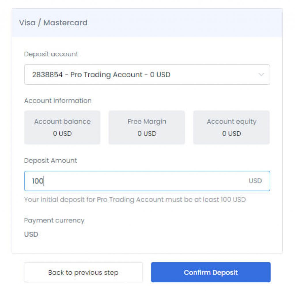 ZFX account deposit page