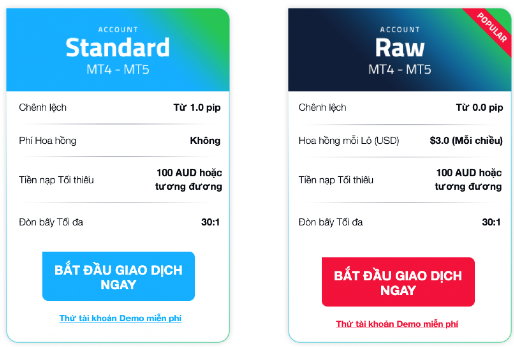2 loại tài khoản fp markets