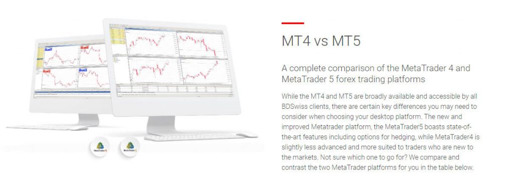 BDSwiss MT4 Vs MT5 comparison
