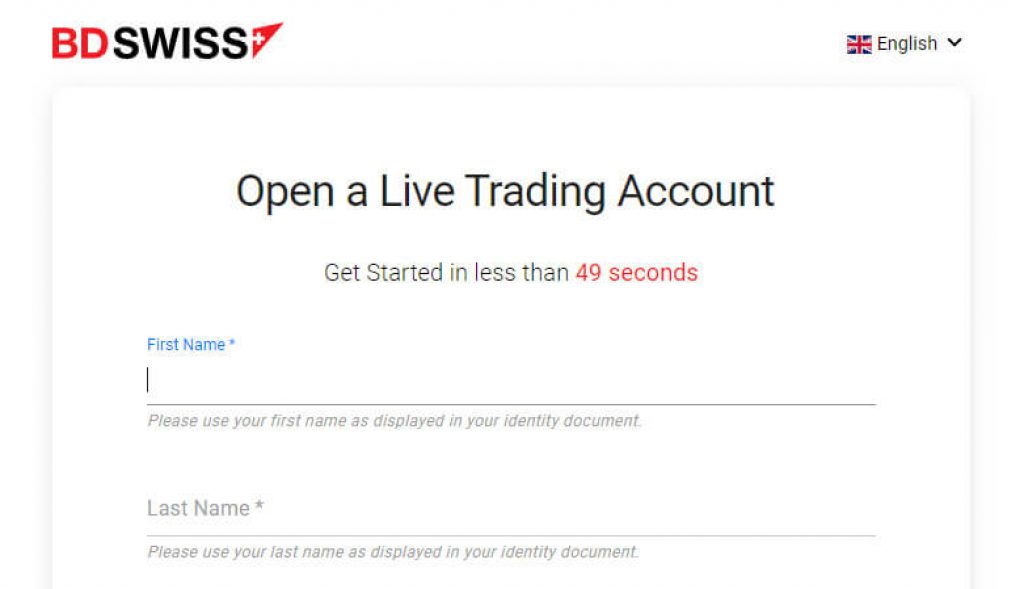 BDSwiss Sign Up 2