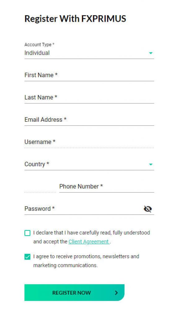 Register with FXPrimus