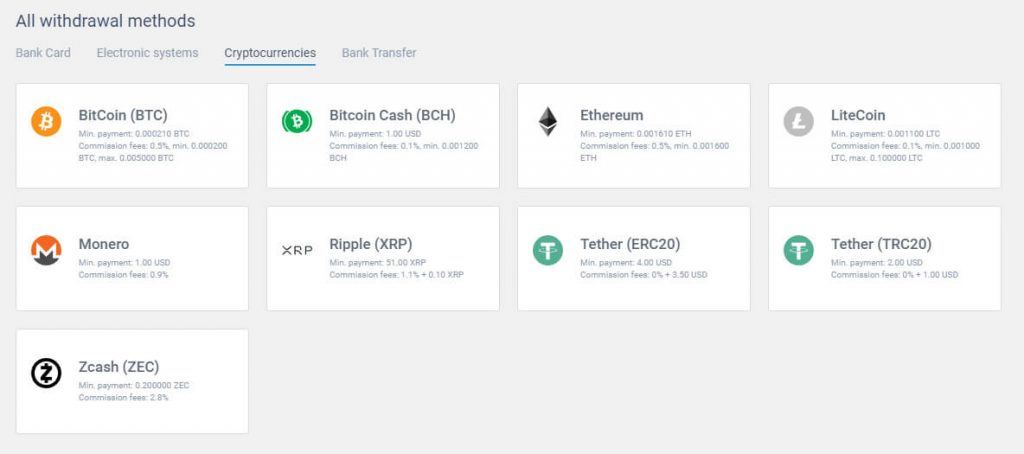 withdrawal in cryptocurrency