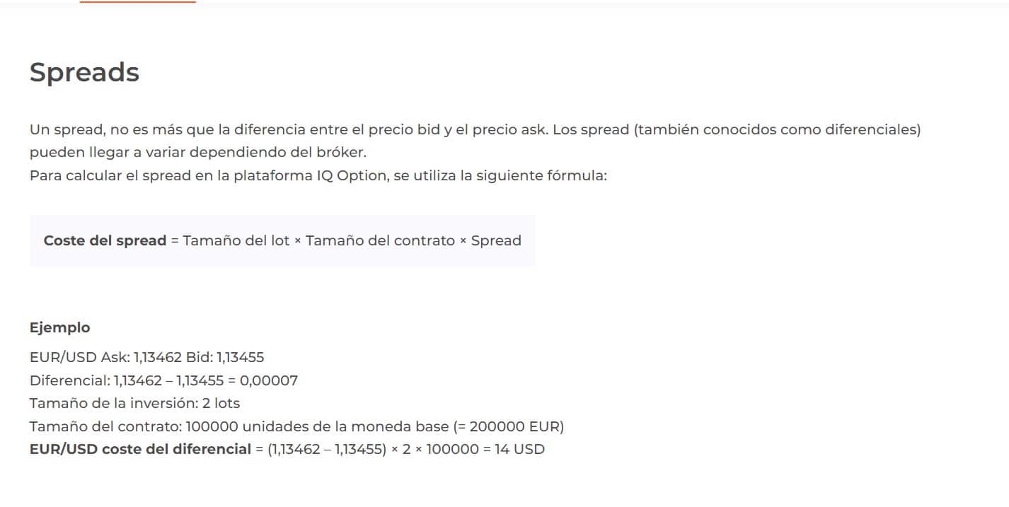 Spreads - IQ Option ES