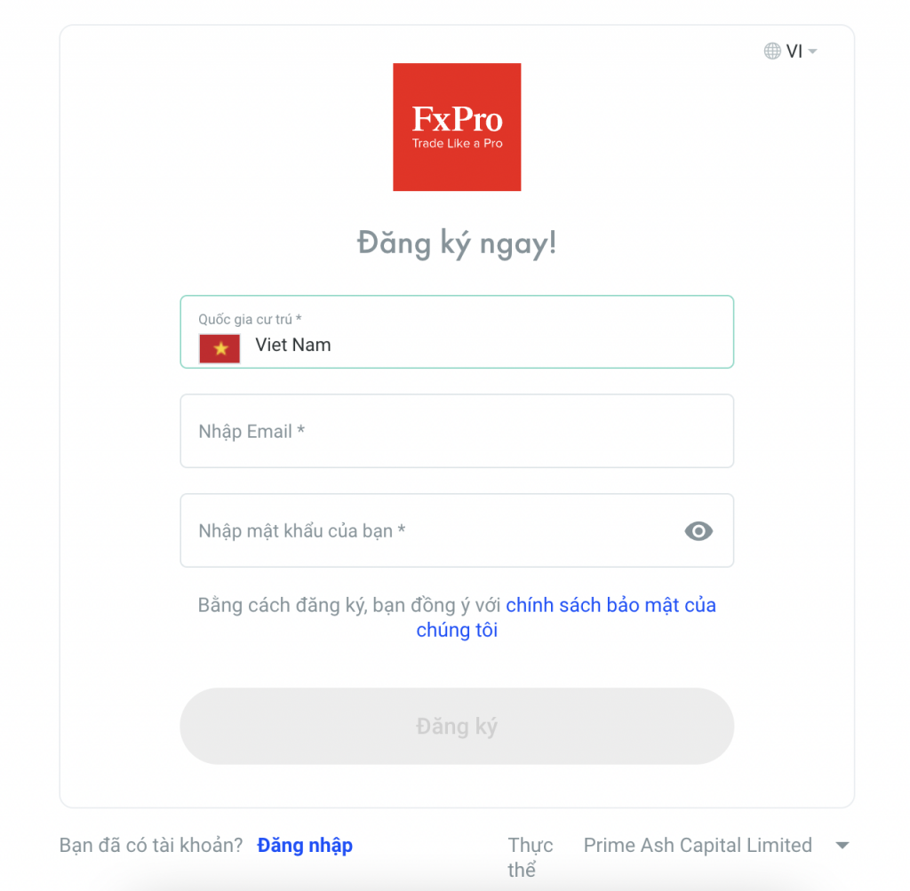 mở tài khoản tại nhà môi giới FXPro