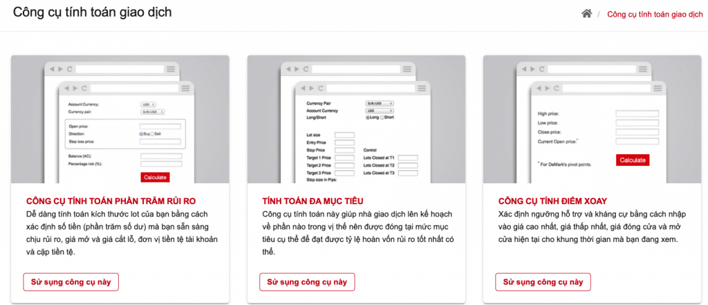 công cụ tính toán tại hotforex