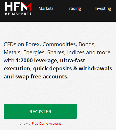 A screen capture of HMF's register button on their website