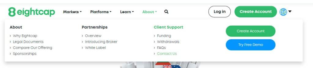Eightcap Client support