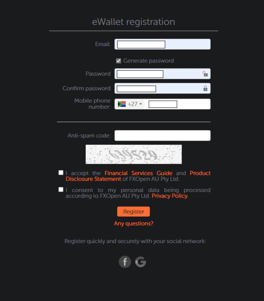profile and password creation