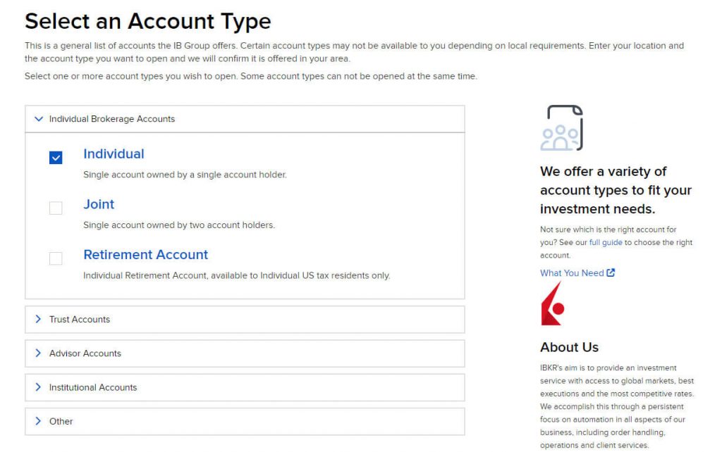 Select an Account Type 