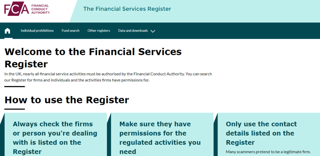 Instructions for how to use the Financial Conduct Authority (FCA) register