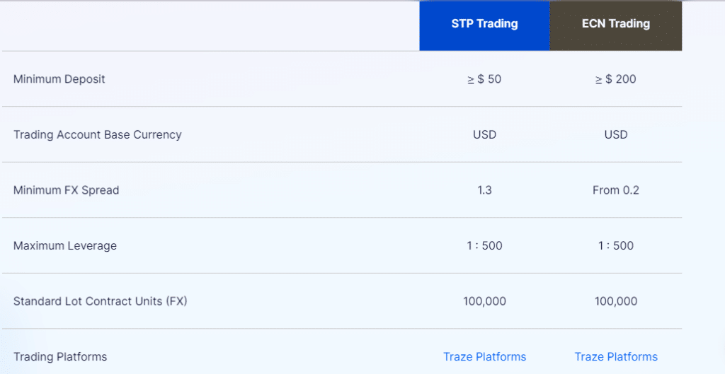A side-by-side comparison of STP and ECN accounts