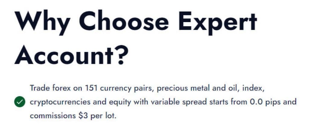 Expert account offers crypto, equity (stocks), and indices