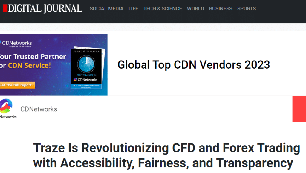 A screenshot of an article on Traze published by the Digital Journal