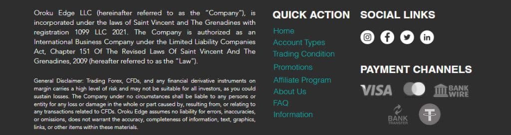 footer section of the Oroku Edge website.