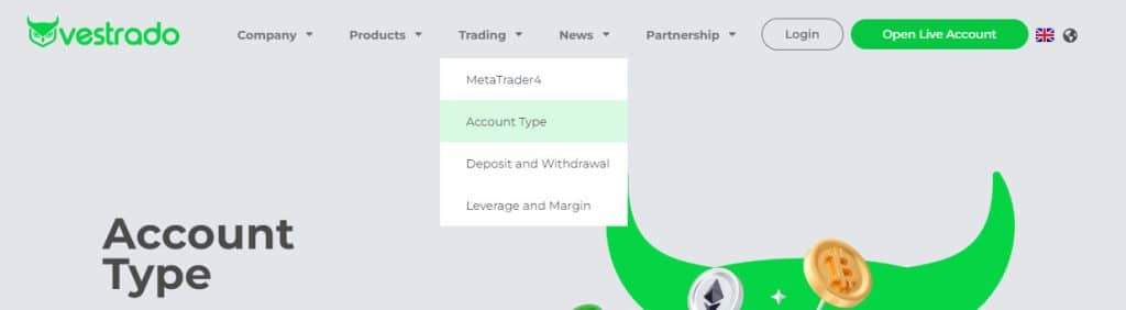 Vestrado presents a selection of trading account types