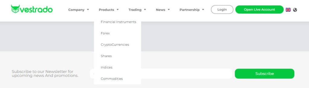 Vestrado offers a diversified range of tradable assets
