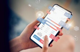 hand holding phone with holograms of positions jumping off phone