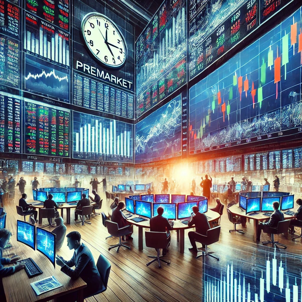 Traders at a trading centre, presumably pre-market hours
