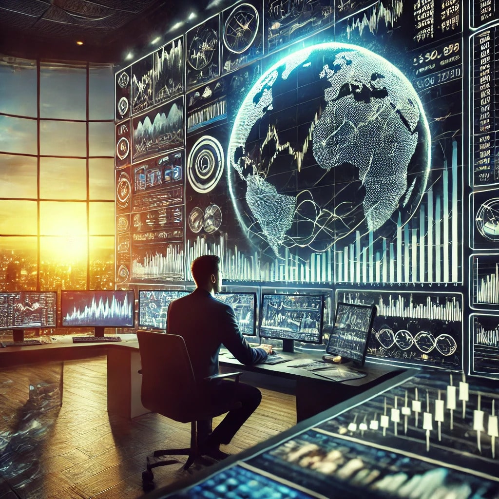 trading gazes at massive trading terminal
