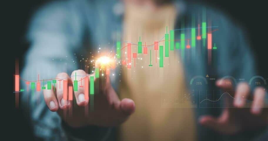woman touching virtual forex trading chart