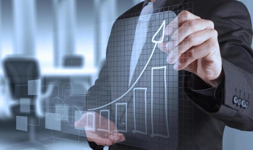 man using pen showing white virtual forex chart