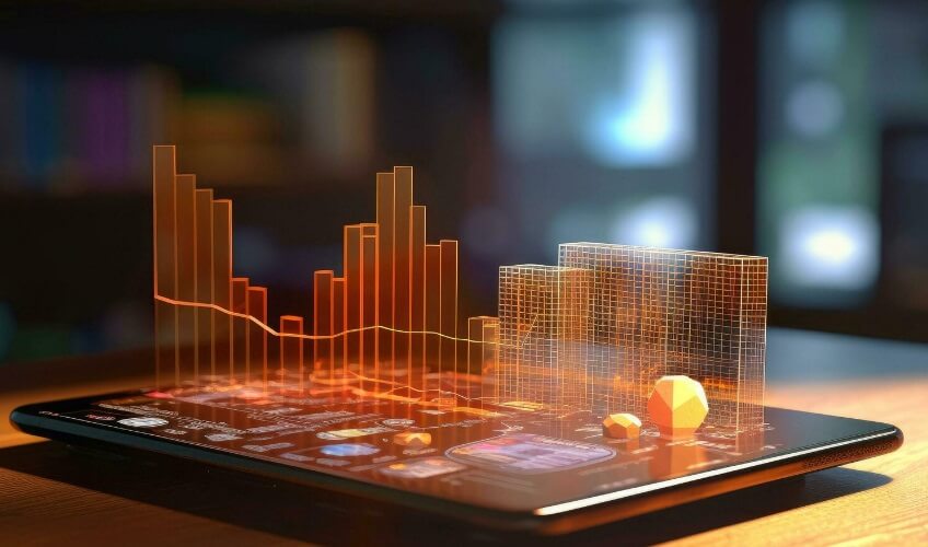 red virtual forex chart coming off tablet