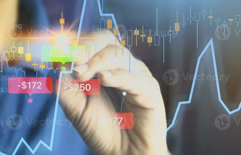 hand drawing on virtual forex chart
