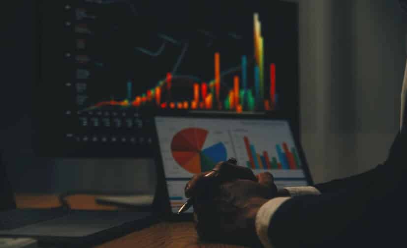 close up of pc forex chart and data tablet