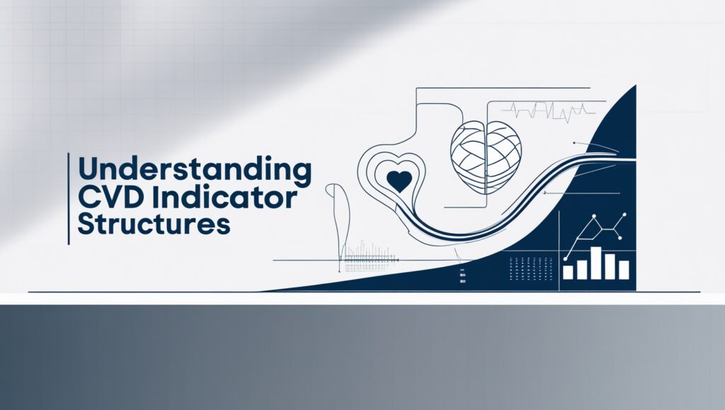 Educational banner titled 'Understanding CVD Indicator Structures', showcasing a clean, minimalist design with monochrome blue lines and diagrams on a light gray grid background. The graphic includes abstract representations of heart shapes and a globe, integrated with various financial charts and graphs, symbolizing the analytical nature of CVD Trading indicators. This design highlights the complexities and methodologies involved in interpreting Cumulative Volume Delta in the trading sector.
