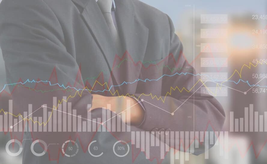 man folding arms with forex chart overlay