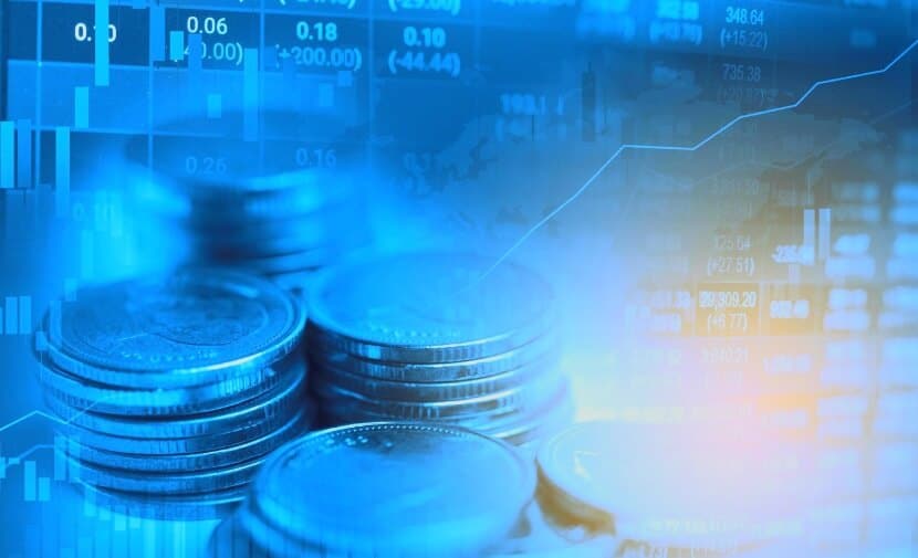 blue forex virtual chart with coins