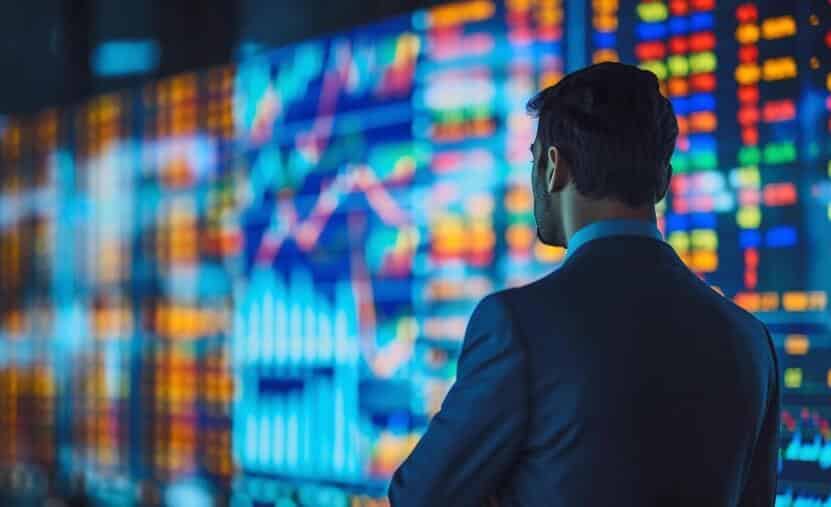 man standing in front of forex chart