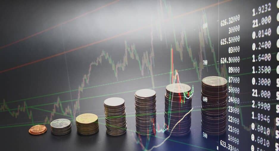 coins in row with forex chart