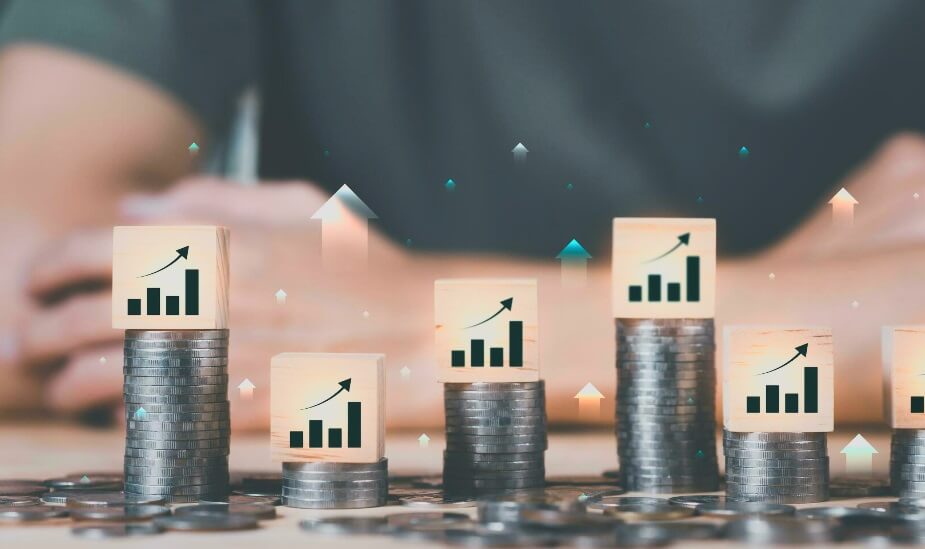 coins showing trading chart going up