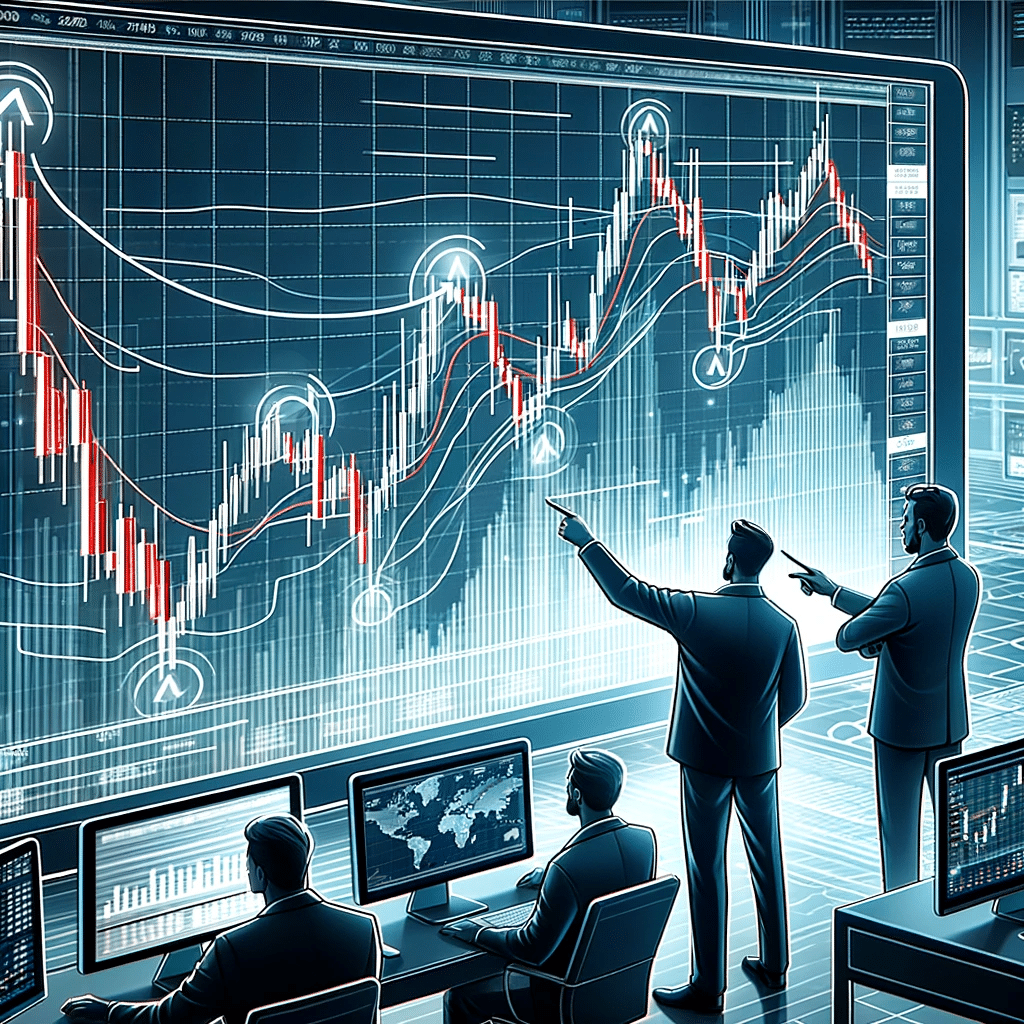 traders on Large screen using fibonacci retracement